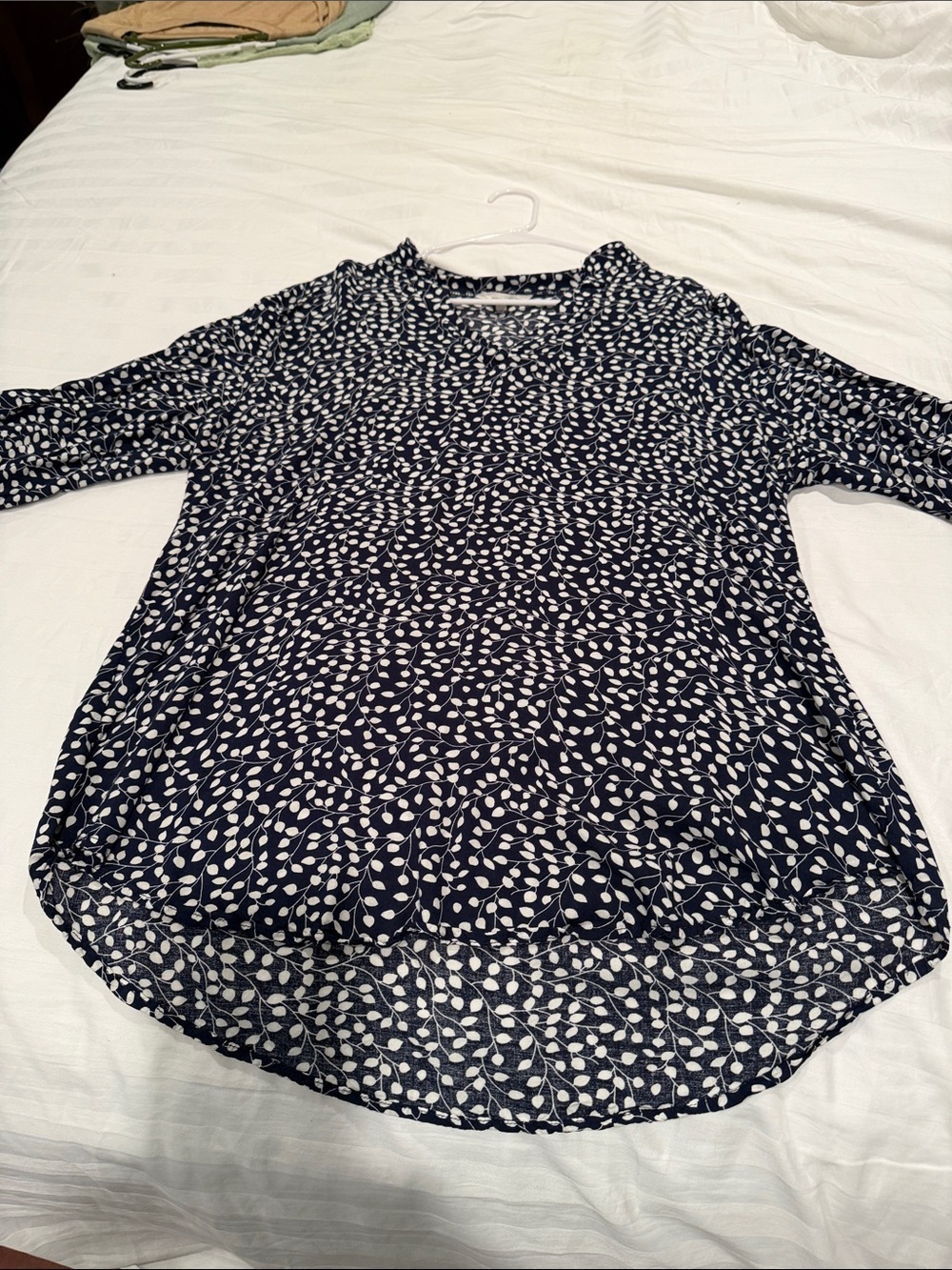 Amaryllis Navy and White Leaf-Print Tunic